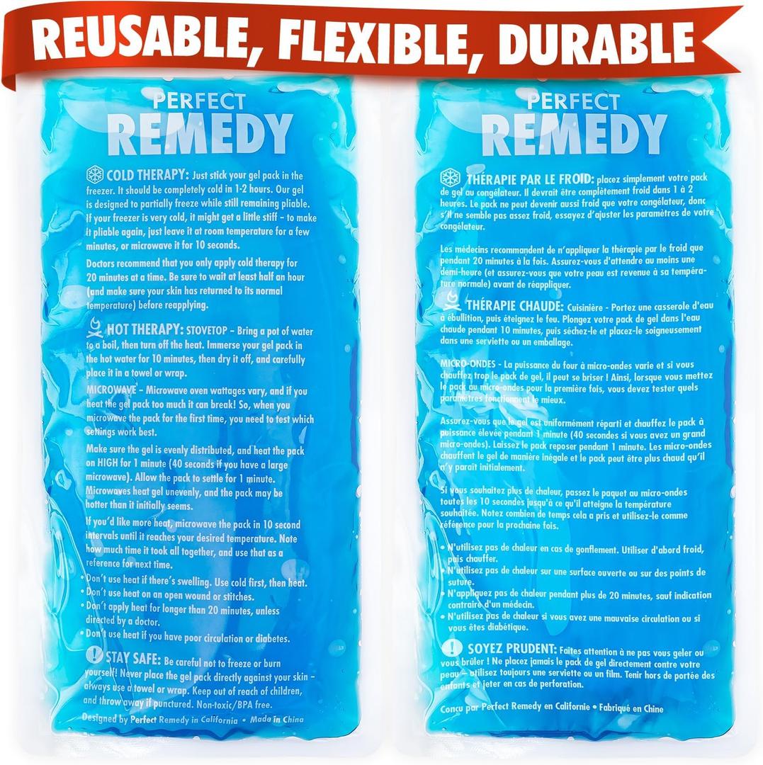 Perfect Remedy 2-Pack Gel Ice Packs for Injuries Reusable, Hot & Cold Pack thats Durable, Soft & Flexible, Fast Relief & Recovery (Blue, Reg 2PK)