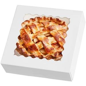 ZORRITA 10"x10"x2.5" Pie Boxes with Window, 30 Pack Auto Pop-up Chocolate Covered Strawberry Boxes White Bakery Boxes for Cookies, Treats, Pastry, Breakable Heart, Donuts, Muffins