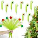 9 PCS 17 Inch Christmas Tree Topper, Lime Green Curly Tree Picks and Sprays, Tree Topper Picks with Red Green White Furry Material Balls for Christmas Home Vase Filler Wreath Craft Garland Decoration