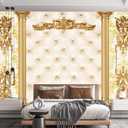 JHGRXFHB-Off-White Diamond Quilted Soft Bag Design, Golden Roman Columns Peel and Stick 160" x 114"