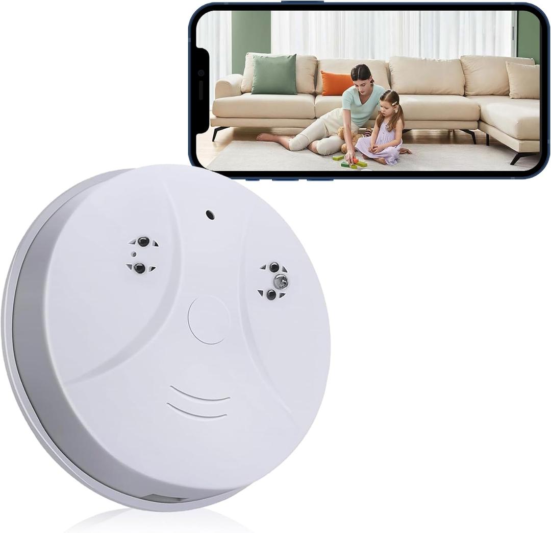 1080P Indoor Camera Smoke Detector with Night Vision with Night Vision and Motion Detection for Home,Business