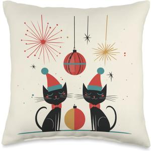 Mid Century Modern Christmas | Mid Century Cats Christmas Throw Pillow (16x16)