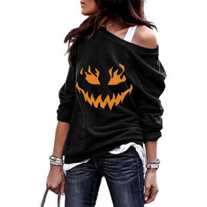 LOTUCY Halloween Pumpkin Face Sweatshirts Womens Jack O' Lantern Pumpkin Pullover Cute pumpkin Long Sleeve Shirt (Black, M)