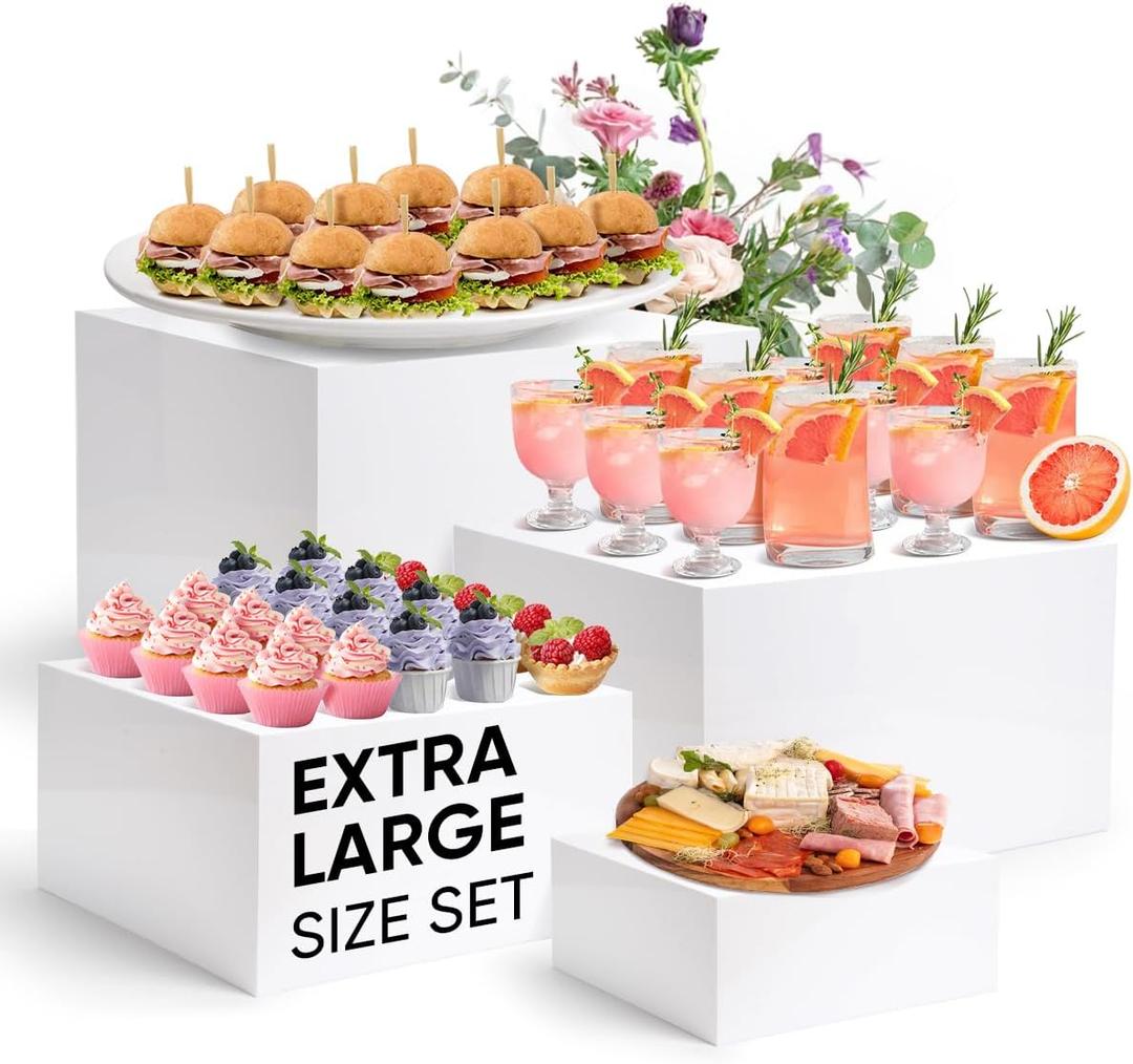 Large Size Acrylic Cube Display Nesting Risers, 13.8" Extra Large Buffet Risers, Food Risers for Buffet Table, Display Stand Shelf for Catering Dessert Collectibles Jewelry Figures Show