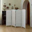 Compact 4 Panel Short Room Divider, 47.2 Inch Tall Double-Sided Rattan Folding Privacy Screen for Home & Office,White