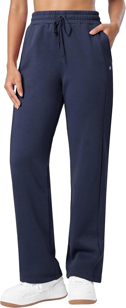 Womens Fleece Lined Sweatpants Cotton Straight Leg Sweat Pants Winter Running Casual Yoga Lounge Workout Pockets 31'' Navy, Medium