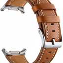 Galaxy Watch 8 Classic Band 46mm, Bands for Samsung Galaxy Watch8 40mm/44m (2025), Business Leather Wristband Replacement Strap for Men Women, Light Brown Silver