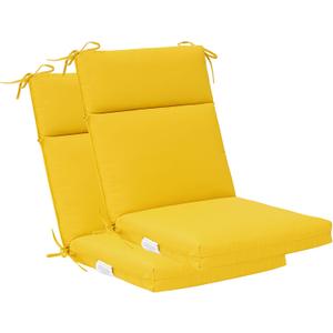 QILLOWAY Outdoor/Indoor High Back Chair Cushion,Replacement Deep Seat Cushions,All Weather Water Resistant/Fade Resistant Seat Pads with Ties,1 Count,Yellow (Foam High Back Chair Cushion-2counts)