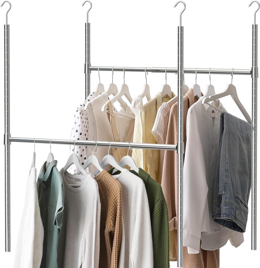 Simple Houseware Adjustable Closet Hanging Rod, Chrome - 2 Pack