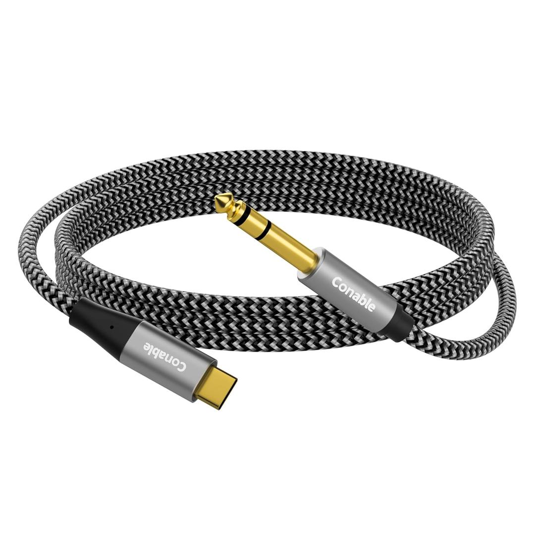 USB C to 6.35mm TRS Stereo Audio Cable 25 FT, USB Type-C to 1/4" Audio Adapter Aux Jack Stereo Cord, Gold-Plated Connector, Nylon Braided Jacket, DAC Chip, Hi-Fi Sound Quality, Not for Recording