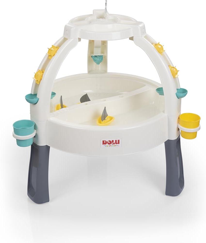 DOLU: Fun Fountain Water Table: White, Green, Yellow - Sand & Water Activity Table, Indoor/Outdoor, Durable Plastic, Sensory Toy, Toddler Kids Ages 2+