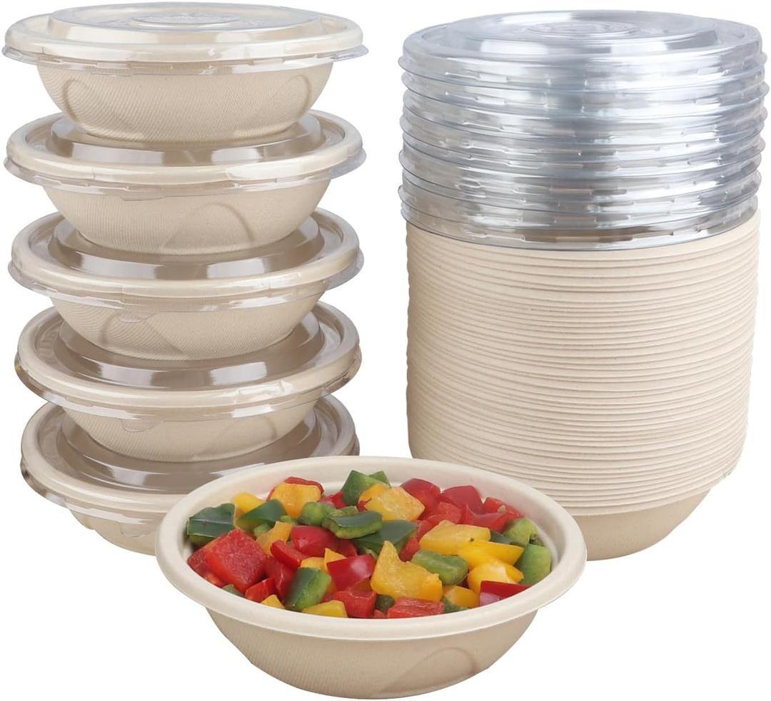 25 oz Disposable bowls with lids food storage Plant Fibers 50 Pack