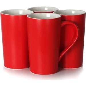 Smilatte 20 oz Large Coffee Mugs, M007 Plain Blank Tall Ceramic Cup with Handle for Dad Men, Set of 4, Red