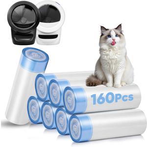 160 Count Cat Litter Box Liners Compatible with Litter Robot 3 & 4, Cat Litter Liners for Automatic Litter Box, 10-12 Gallon Heavy Duty Waste Bags with Drawstrings, 25.19" x 15.7"