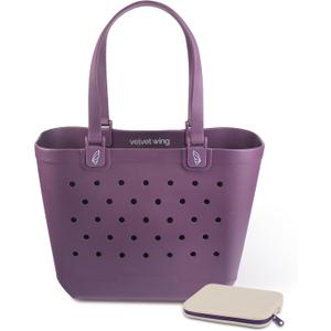 Large Rubber Beach Tote Bag - Waterproof Bag With Sand Proof Pouch For Beach, Travel, Pool (13.7" x 9.4" x 18.9")