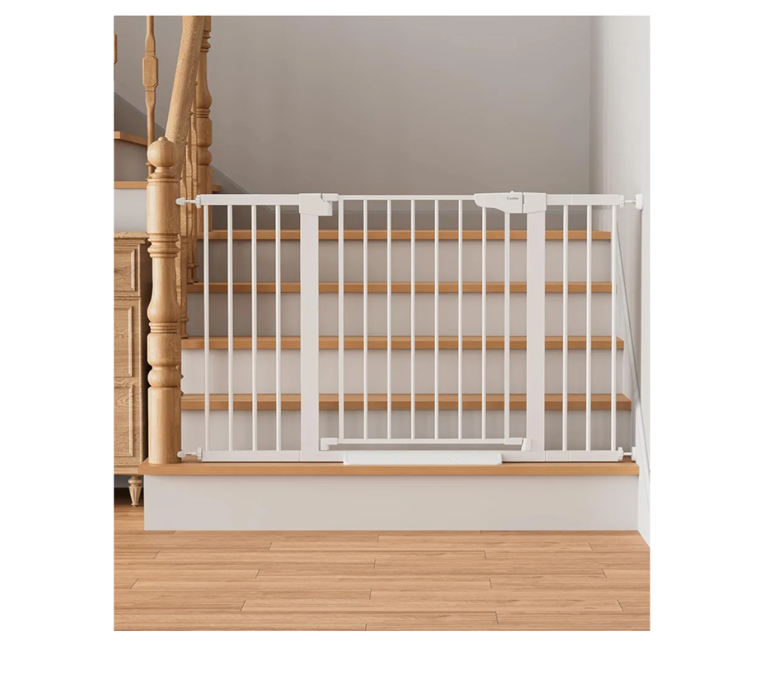 Cumbor 29.7"–51.5" Extra Wide Baby Gate for Stairs, Pressure-Mounted Dog Gates for Doorways & Hallways, Auto-Close Walk-Through, No-Trip Design, Child Proof Safety, Dog/Pet Gate for Indoor Use, White