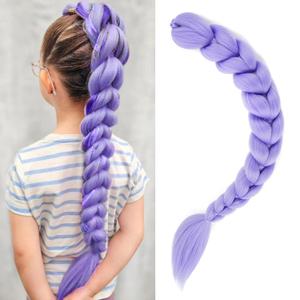 Getgal 28 Inch Purple Braiding Hair Ponytail 120G Pre Styled Braid Hair Professional Purple Hair Extensions Ponytail Synthetic Costume Cosplay Braids Hair (28 Inch)