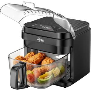 5.8QT Glass Air Fryer with Basket, Non-Toxic, BPA & Teflon Free, 8 Presets, Infrared Heating, Flip-Up Safety Shield, Oil-Less Cooking, Easy Clean, Compact for 13 People