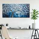 SSNEEKNDG Blue Tree of Life Wall Art for Bedroom White Flower Tree Large Artwork for Living Room Office Kitchen Modern Aesthetic Pictures Canvas Prints 20"x40"
