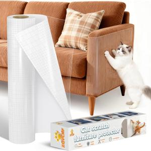 Extra Thick Clear Anti Cat Scratch Furniture Protector 17" x 197"ZQVCNF Self-Adhesive Couch & Door Tape from Cat Claws - Covers Walls, Bed Corners | Stops Cat & Dog Scratching Damage