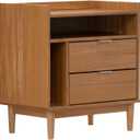 Walker Edison Blythe Mid-Century Modern Tray-Top Storage Nightstand, 25 Inch, Caramel
