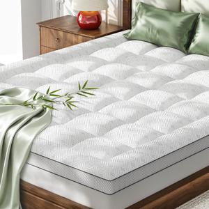 King Mattress Topper,3 Inch Thick Pillow Top Mattress Pad,Bamboo Rayon Breathable Cover,Soft King Size Shredded Memory Foam Filling Bed Topper for Comfort Sleep Full Support Pressure Relief