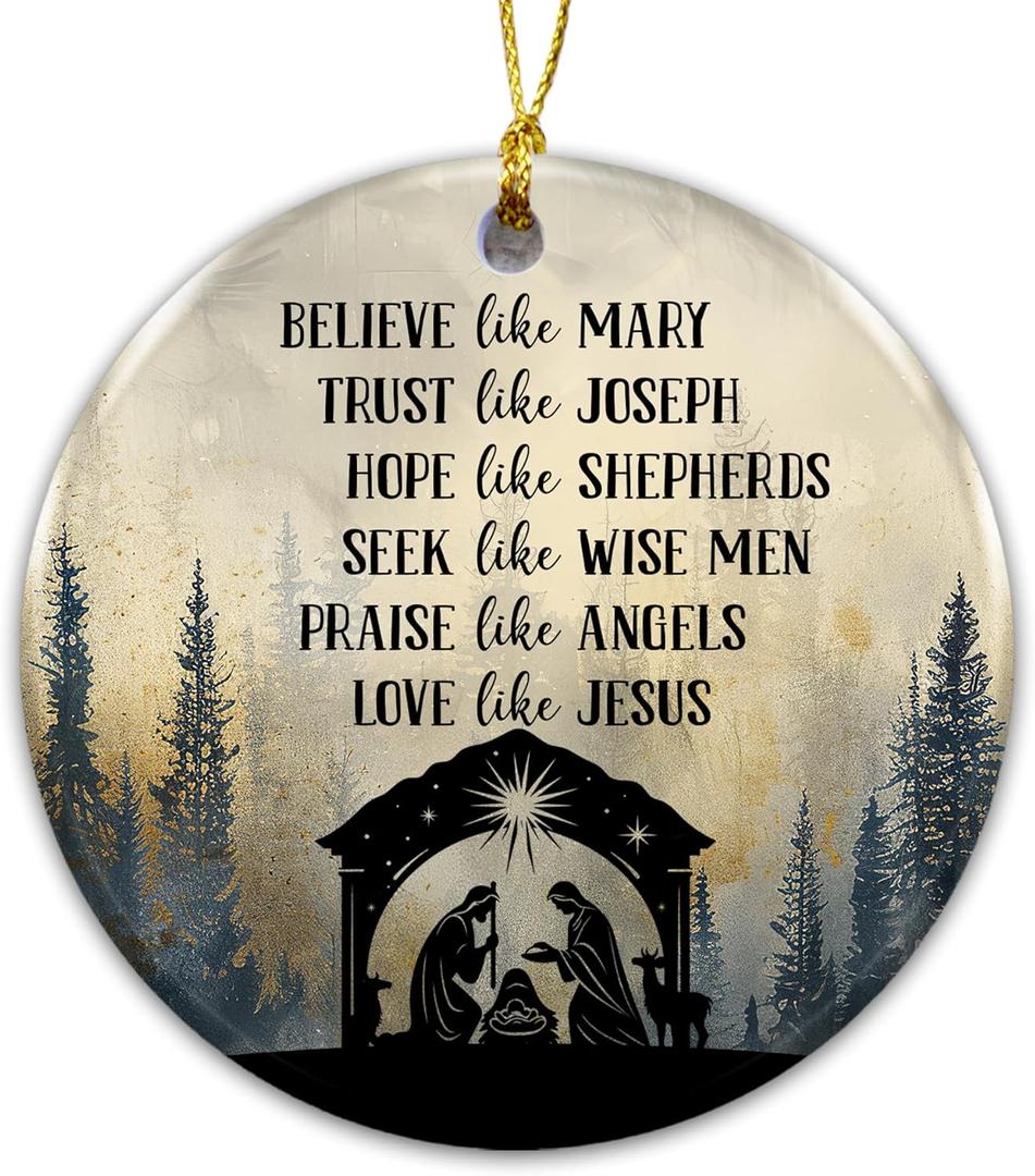9 x Nativity Scene Ornament 2025  White Elephant Gift, Inspirational Religious Ornament with Christian Faith Quote  Christmas Tree Decoration & Gift, Religious Holiday Tree Dcor
