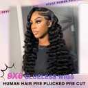 Glueless Curly Wigs Human Hair 9x6 Wear and Go Wig Human Hair Pre Plucked Pre Cut Black Deep Wave Closure Lace Front Wigs Human 12a 220% Density Loose Curly Wig Bleached Knots for Women 24 Inch