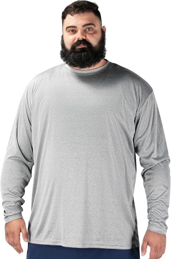BRISIRA Mens Big and Tall UPF 50+ Sun Protection Shirts Cooling Rash Guard Long Sleeve Lightweight Quick Dry Fishing Running (Gray, XXXL)