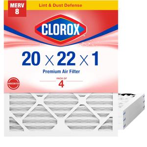 Clorox 20x22x1 Air Filter, MERV 8 Pleated HVAC AC Furnace Air Filters for Lint, Dust and Pollen, MPR 600 & FPR 5 – Pack of 4