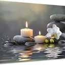 CGXLB Zen Stone Wall Art Candles & Orchid Painting Serene Water Decor for Spa Bathroom Bedroom Meditation Room 16"x24"