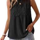 Funlingo Womens Lace Tank Top Sleeveless Flared Mesh Swing Blouse Dressy Casual Babydoll Shirts Elegant Summer Outfits (Black, L)