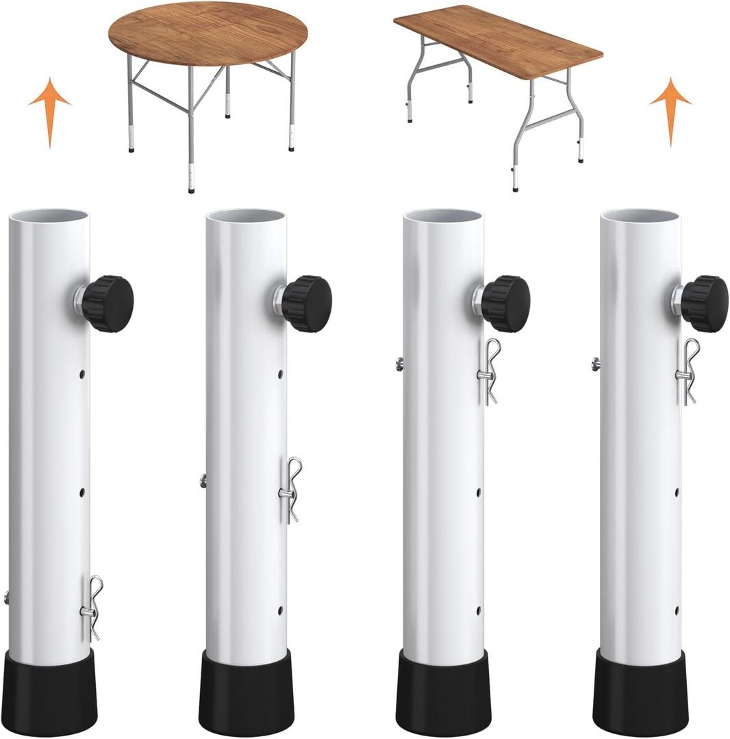 4 Pack White Table Leg Extenders - 3 Levels Heights Adjustable Table Risers for Folding Table, Rises 2/4/6 Inch, Suitable for Sewing Room, Camping Desk 4 Pack White Table Leg Extenders - 3 Levels Heights Adjustable Table Risers for Folding Table, Rises 2/4/6 Inch, Suitable for Sewing Room, Camping Desk