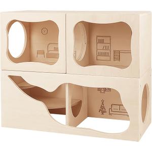 Hamster Hideout Wooden House,Hamsters Multi Chamber Hideout,Small Animal Habitat for Clear Observation,Hamster Toys for Dwarf Hamstersm,Gerbils, Hedgehogs, Rats, Mice (Living Room + Study Room+ Bedroom)
