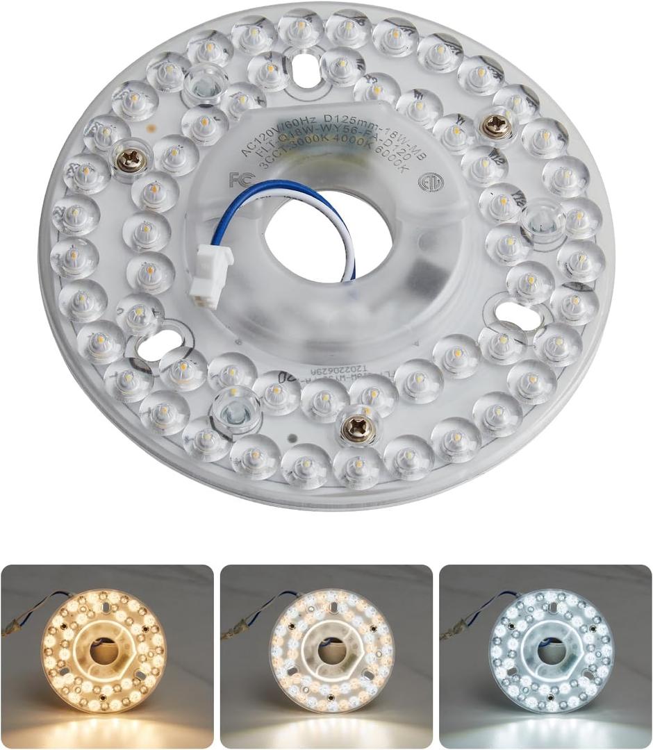 LED Fan Light Kits Replacement, LED Light Kit 15W 120V 2000LM 3 Color Temperature 3000K 4500K 6000K Ceiling Fan Led Replacement, Pack of 1