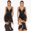 Popilush Swim Dress for Women One Piece Swimsuits Tummy Control Slimming Mesh Sheer Sarong Wraps Bathing Suits (S)