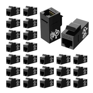 VCE UL Listed CAT 6A Keystone Coupler, UTP RJ45 Keystone Jack Female to Female, Ethernet Coupler for CAT6A/CAT6/CAT5E, Black, 25-Pack