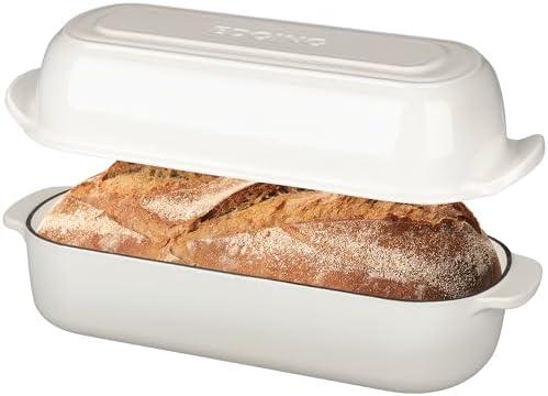 EDGING CASTING Enameled Cast Iron Loaf Pan with Lid, Bread pan, Dutch Oven Bread pan for Homemade Sourdough Bread Baking, 12.5x5.5 inch, 5qt, White