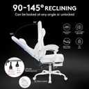 White Gaming Chair,Computer Office Chair with Footrest,Massage Lumbar Support and Gel Pad,Ergonomic Reclining Adjustable Leather Gamer Chair with Headrest and Spring Cushion White