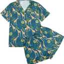 Pajamas for Women Set Short Sleeve Animal Graphic Pajamas Cute Printed Pajama Sets Button Down Pjs Sleepwear (Large)