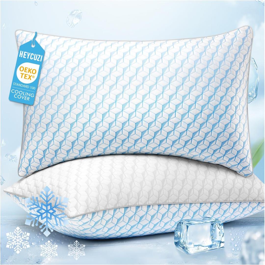 2 x Bed Pillows Queen Size for Sleeping - Breathable Cooling Down Alternative Soft Pillows Set of 2 for Side, Back, and Stomach Sleepers - Hotel Quality Fluffy Microfiber Fill Skin-Friendly