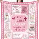 Christian Gifts for Women, Christian Blanket 50 x 60 Inch, Religious Gifts for Women, Inspirational Throw Blanket, Baptism Gift for Girl, Pink Bows Gift, Bows Patter Throw