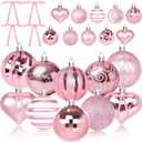 20 Pcs Christmas Ball Ornaments Pink Christmas Ornaments Glittering Plastic Hanging Decorations with 10Pcs Pink Bows Christmas Tree Decorations