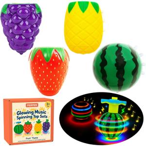 Fruit Spinning Tops for Kids, Stocking Stuffers & White Elephant Exchange Toys  4 Pack Fruit-Themed Light-Up Toys with Music for Boys & Girls Toddlers