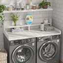 2-Tier Washer Dryer Countertop with 2.75"H Edge Rails, 54" W x 27.55" D Laundry Countertop for Folding Clothes, Washer and Dryer Topper with Non-Slip Pad (White), Standard-2 Tier
