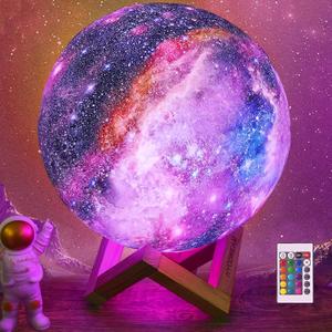 7.9 inch Large Moon Lamp Galaxy Starry Moon Night Light with Touch and Remote Control 16 Colors as Cool Lamp Gift for Boys or Girls