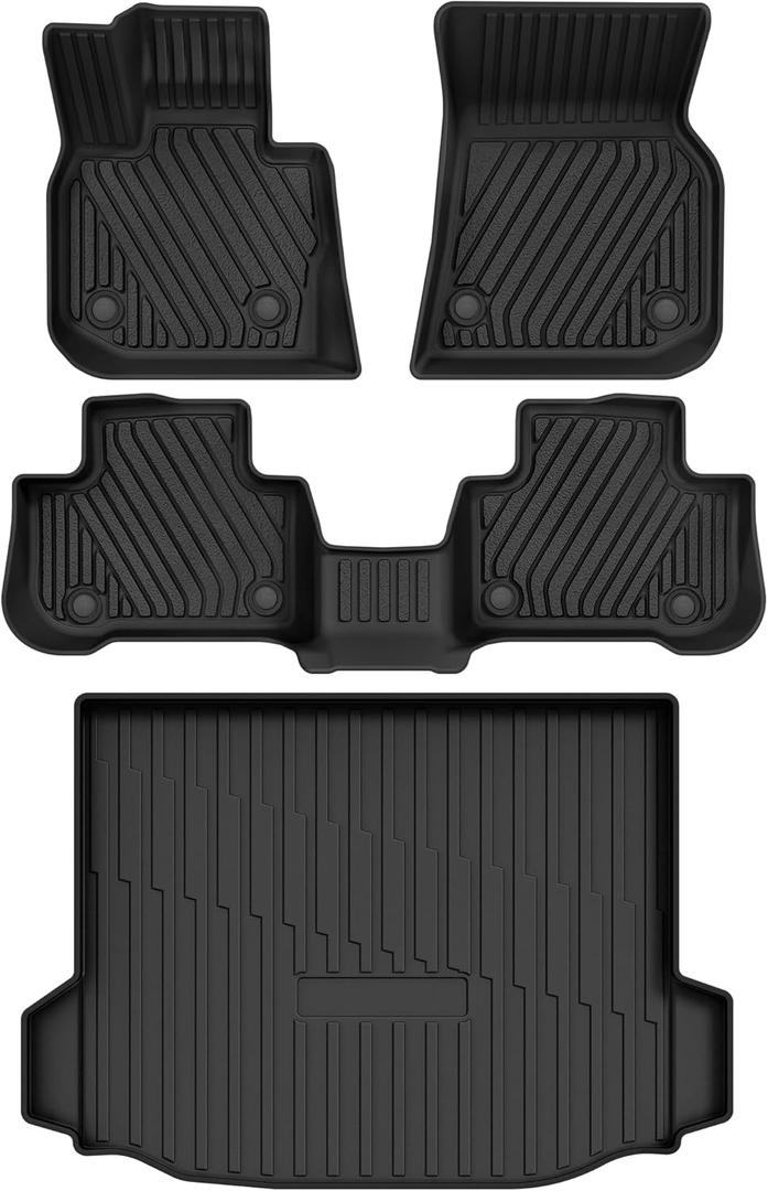 AUTOSAVER88 Floor Mats Set Fit for 2018-2024 BMW X3 30i/M40i/M Competition/M, 1st & 2nd Row Floor Liners & Cargo Mat (Only for car W/Spare Tire), Custom Fit TPE All Weather Car Mat Accessories, Black