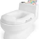 Fisher-Price 2-N-1 Potty Trainer with Flushing Sounds, Chart & Storage  White Floor Potty Chair with Splash Guard, Removable Ring & Bowl, Patented Snap Safe Ring Technology