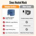 Heated Face Mask for Sinus Pressure, Cordless Sinus Mask with 3 Temperature Modes, 2500mAh Rechargeable Face Heating Pad, Sinus Pressure Relief with 15 Minutes Auto-Off(Blue)