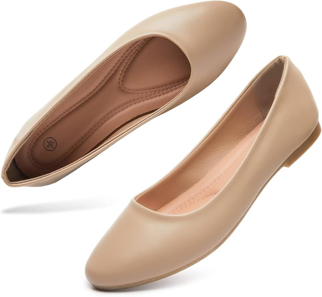 Hash Bubbie Women's Flats Shoes Ballet Flats Dress Shoes Comfortable PU Leather Slip on Shoes for Women (10, Nude)